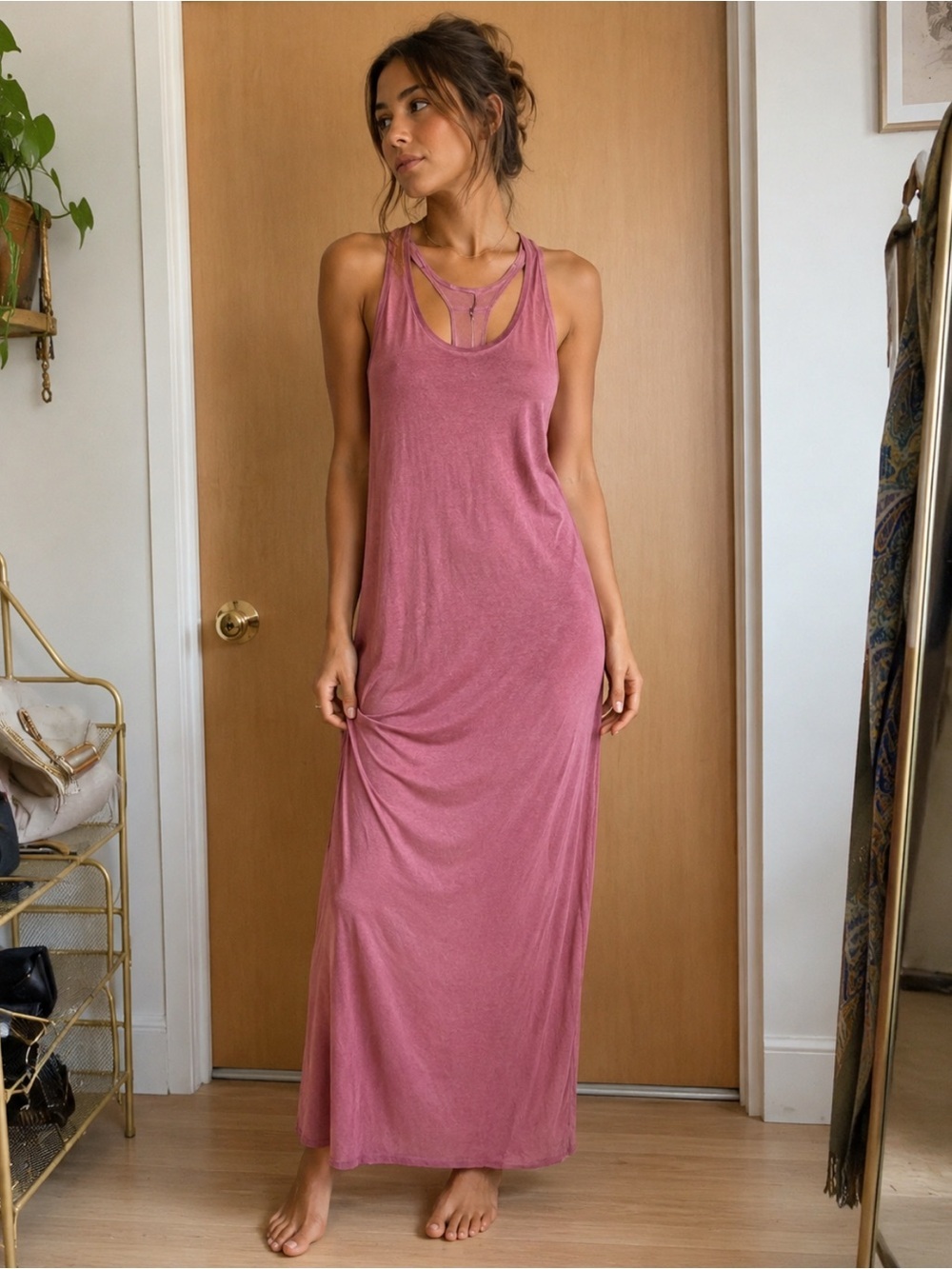 Humanoid Sleeveless Maxi Tank Dress in Dusty Rose Size-X-Small Boho Casual